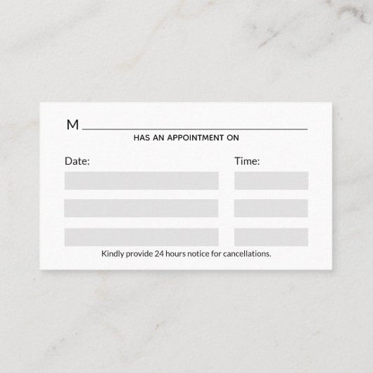 医療用ヒト体骨格筋アポイントメント 予約カード (裏面)