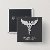 医療用ホワイト詳細クリーンなカドゥセウス炭疽菌 缶バッジ (正面&裏面)