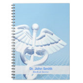 医療用ホワイト3Dカデュケウスブルーデザイン ノートブック (正面)