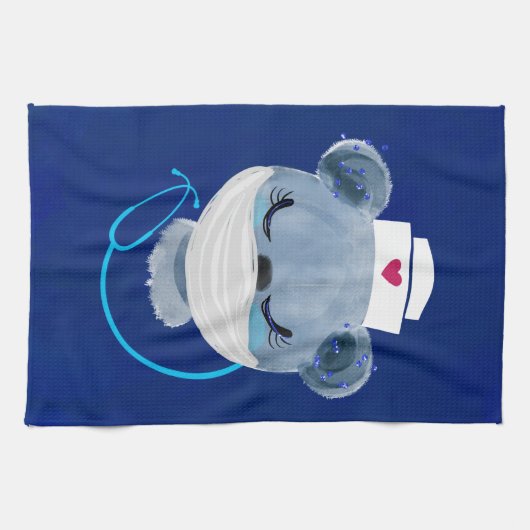 医療用マスクを着たかわいいクマナース|過去記事 キッチンタオル (横)