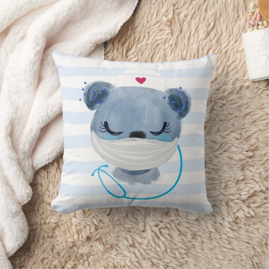 医療用マスクを着たかわいいクマナース|過去記事 クッション (ブランケット)