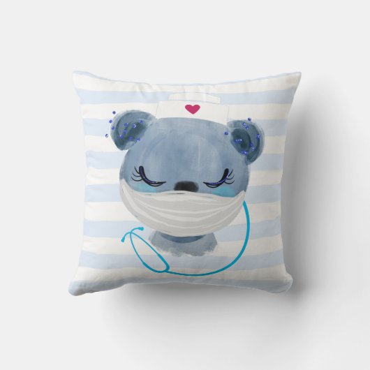 医療用マスクを着たかわいいクマナース|過去記事 クッション (裏面)