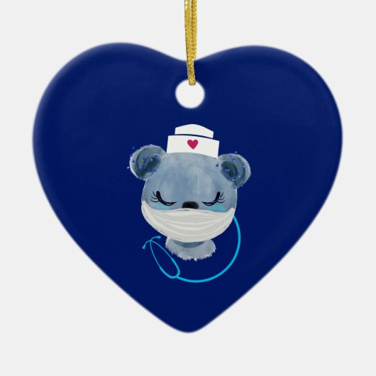 医療用マスクを着たかわいいクマナース|過去記事 セラミックオーナメント (正面)