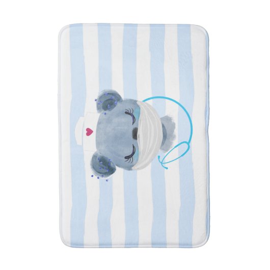 医療用マスクを着たかわいいクマナース|過去記事 バスマット (正面縦)