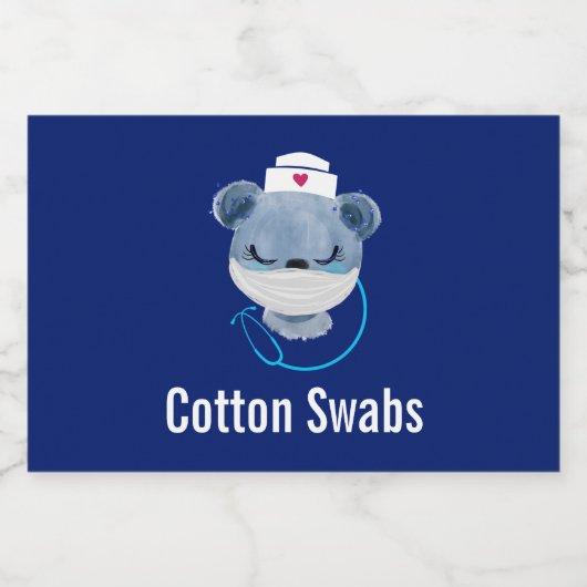 医療用マスクを着たかわいいクマナース|過去記事 フードラベル (シングルラベル)