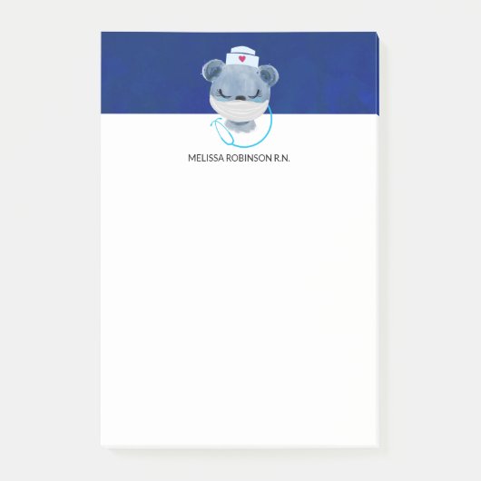 医療用マスクを着たかわいいクマナース|過去記事 ポストイット (正面)