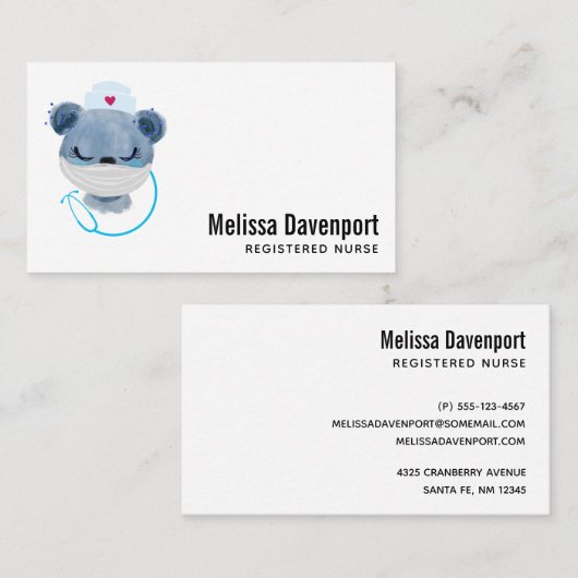 医療用マスクを着たかわいいクマナース|過去記事 名刺 (正面/裏面)