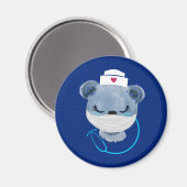 医療用マスクを着たかわいい熊のナース マグネット (正面/裏面)