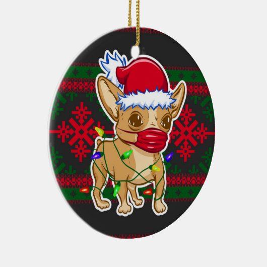 医療用マスクを着たクリスマス・チワワ セラミックオーナメント (右)