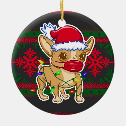 医療用マスクを着たクリスマス・チワワ セラミックオーナメント (裏面)
