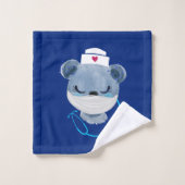 医療用マスクパターンを身にまとったかわいいクマナース バスタオルセット (ウォッシュタオル)