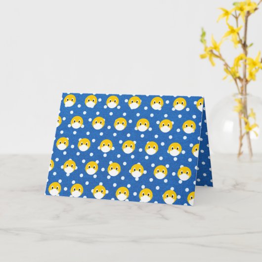 医療用マスク付きイエロースマイル顔 カード (黄色い花)