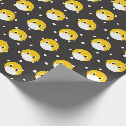 医療用マスク付きイエロースマイル顔 ラッピングペーパー (角)