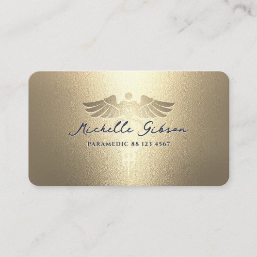 医療用モダンモノグラムカドゥセウス青金ゴールド 名刺 (正面)