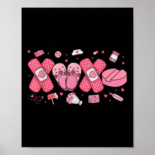 医療用ラブリー市松模様にハートナースバレンタイン ポスター (正面)