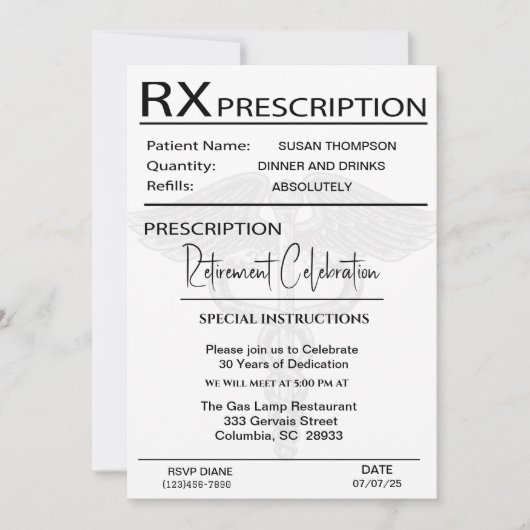 医療用処方箋の退職パーティー 招待状 (正面)
