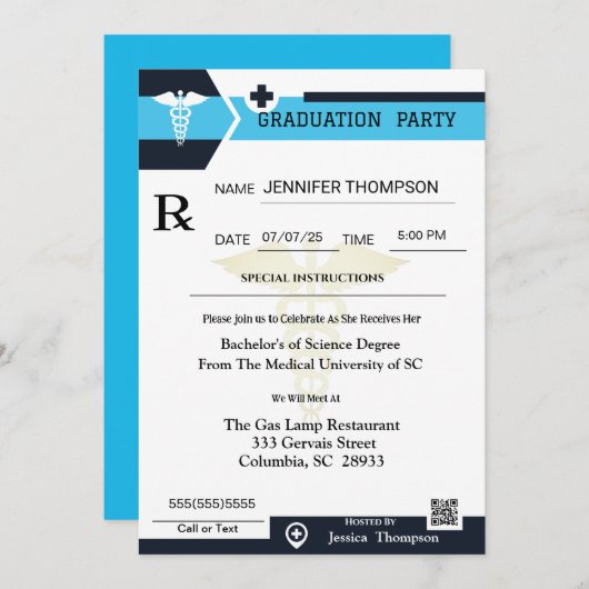 医療用処方箋パッドの卒業招待状 招待状 (正面/裏面)
