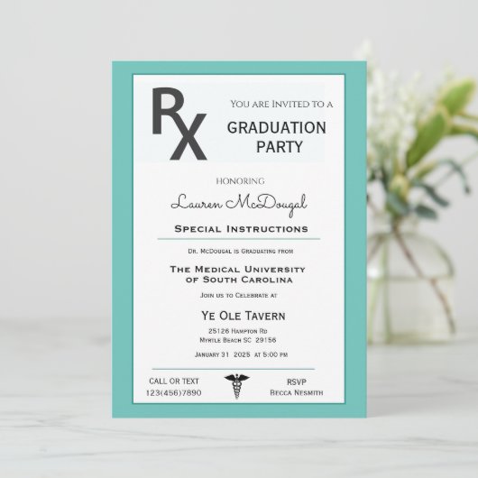 医療用処方箋パッドの卒業招待状 招待状 (スタンド正面)