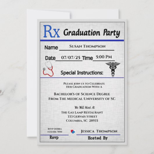 医療用処方箋パッドの卒業招待状 招待状 (正面)