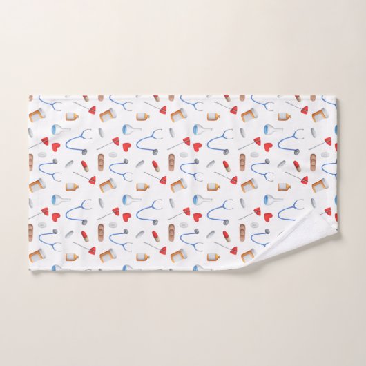 医療用医師器パターン(の模様が)ある バスタオルセット (ハンドタオル)