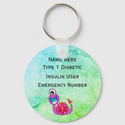 医療用糖尿病パーソナライズされたID警告タイプ1または2 キーホルダー (正面)
