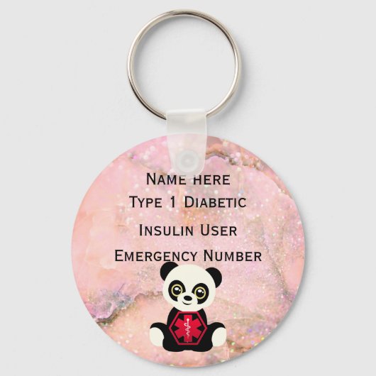 医療用糖尿病パーソナライズされたID警告タイプ1または2 キーホルダー (正面)
