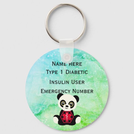 医療用糖尿病パーソナライズされたID警告タイプ1または2 キーホルダー (正面)