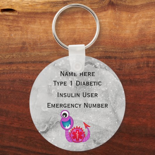 医療用糖尿病パーソナライズされたID警告タイプ1または2 キーホルダー (正面)