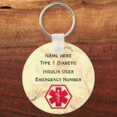 医療用糖尿病警告パーソナライズされたタイプ1または2 キーホルダー (正面)