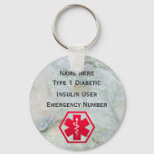 医療用糖尿病警告パーソナライズされたタイプ1または2 キーホルダー (正面)
