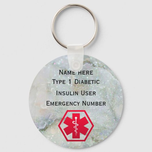 医療用糖尿病警告パーソナライズされたタイプ1または2 キーホルダー (正面)