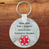 医療用糖尿病警告パーソナライズされたタイプ1または2 キーホルダー (正面)