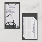 医療用聴診器とグレーのクリップボード 予約カード (正面/裏面)