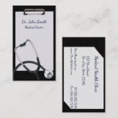 医療用聴診器を持つ黒いクリップボード 名刺 (正面/裏面)