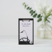 医療用聴診器を持つ黒いクリップボード 名刺 (スタンド正面)