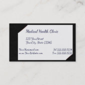 医療用聴診器を持つ黒いクリップボード 名刺 (裏面)