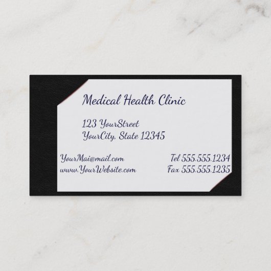 医療用聴診器を持つ黒いクリップボード 名刺 (裏面)