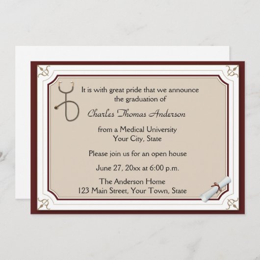 医療用聴診器タン卒業招待状 招待状 (正面/裏面)