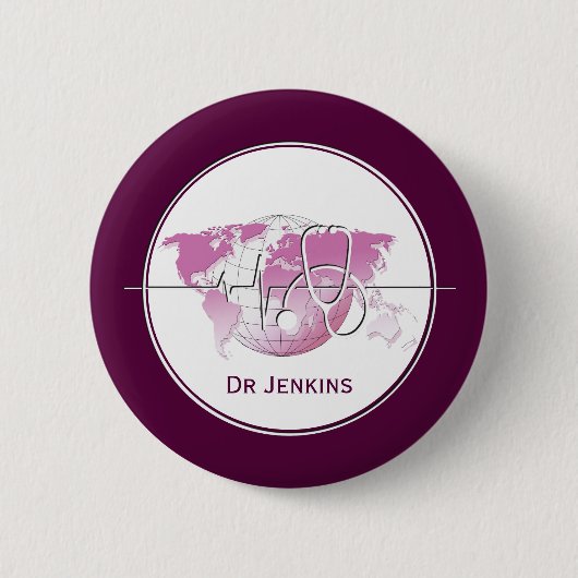 医療用聴診器ハートビートワールドマップ 缶バッジ (正面)