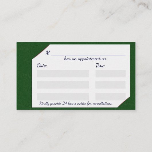 医療用聴診器付き緑のクリップボード 予約カード (裏面)