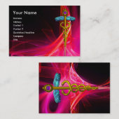 医療用金ゴールドカドゥセウス、赤ピンク紫の光波 名刺 (正面/裏面)