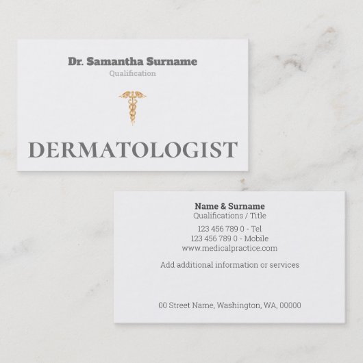 医療用金ゴールド灰白色皮膚科医 名刺 (正面/裏面)