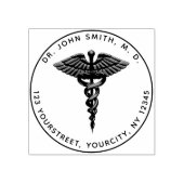 医療用3Dカドゥセウス記号ラウンド差出人住所 ラバースタンプ (インプリント)