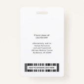 医療病院従業員のロゴと写真ID バッジ (裏面)