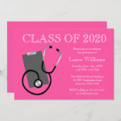 医療看護学校ピンク卒業 招待状 (正面/裏面)
