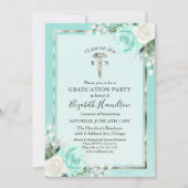 医療看護学校卒業会写真ティール(緑がかった色) 招待状 (正面)