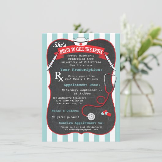 医療看護学校卒業処方箋 招待状 (スタンド正面)