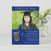 医療看護学校青い写真卒業 招待状 (スタンド正面)