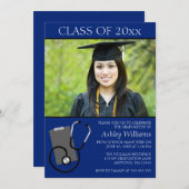 医療看護学校青い写真卒業 招待状 (正面/裏面)