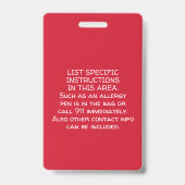 医療緊急情報に対するアレルギ連絡ーの警告 バッジ (裏面)